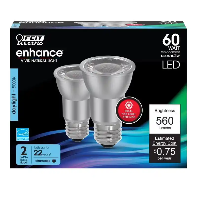 Feit PAR16 E26 (Medium) LED Floodlight Bulb Daylight 60 Watt Equivalence 2 Pk