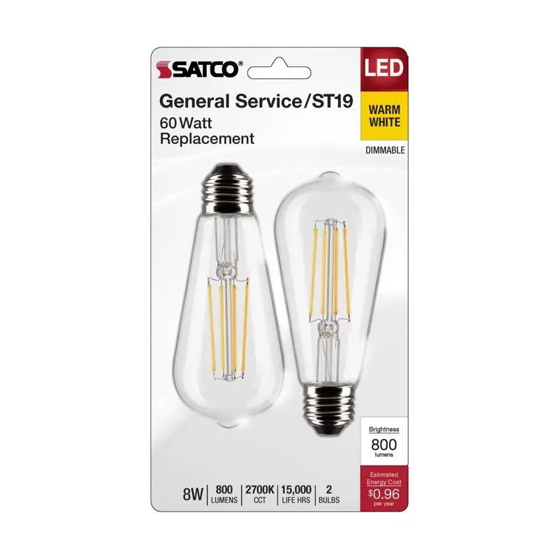 Satco ST19 E26 (Medium) Filament LED Bulb Warm White 60 Watt Equivalence 2 Pk