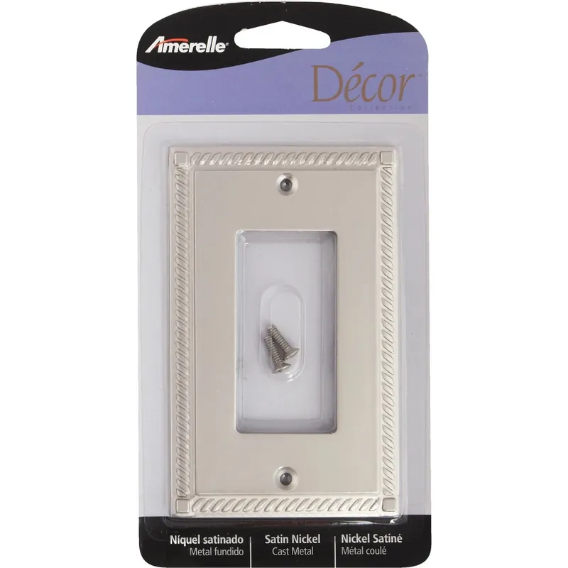 Amerelle Georgian Satin Nickel 1 Gang Die-Cast Metal Decorator Wall Plate 1 Pk