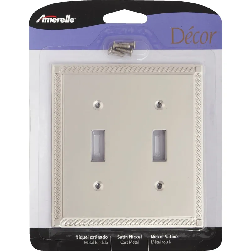 Amerelle Georgian Satin Nickel 2 Gang Die-Cast Metal Toggle Wall Plate 1 Pk