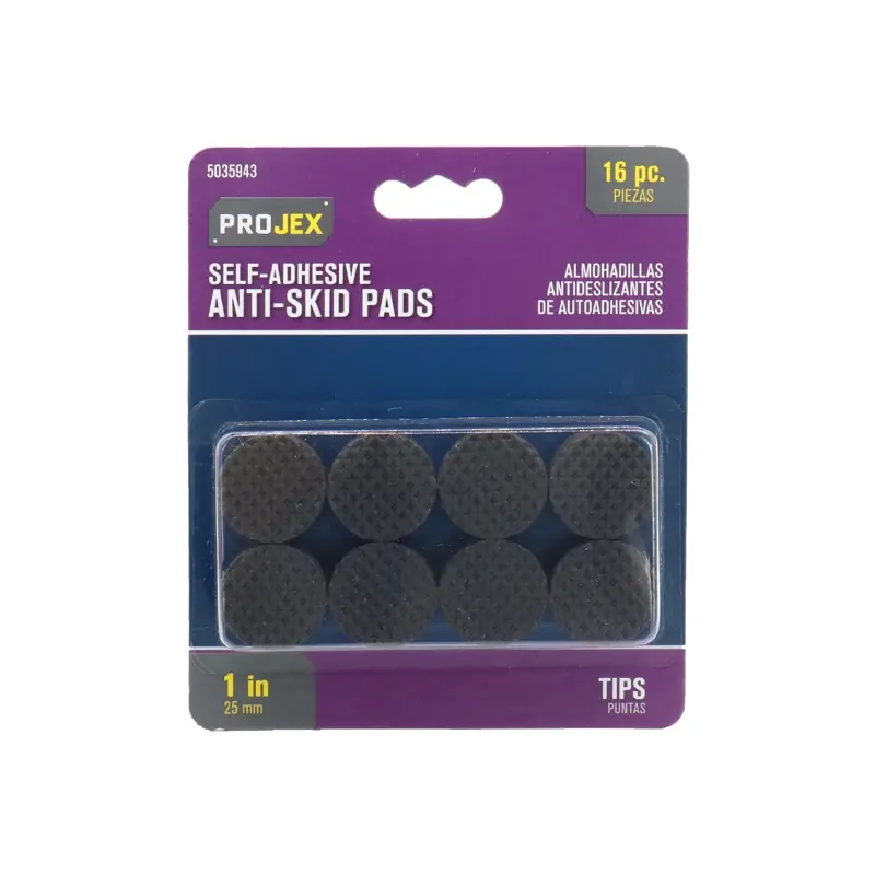 Projex Rubber Self Adhesive Non-Skid Pad Black Round 1 In. W 16 Pk