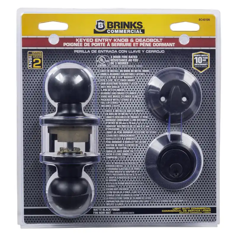 Matte Black Knob And Deadbolt Set 2 In. - Model Bc40106