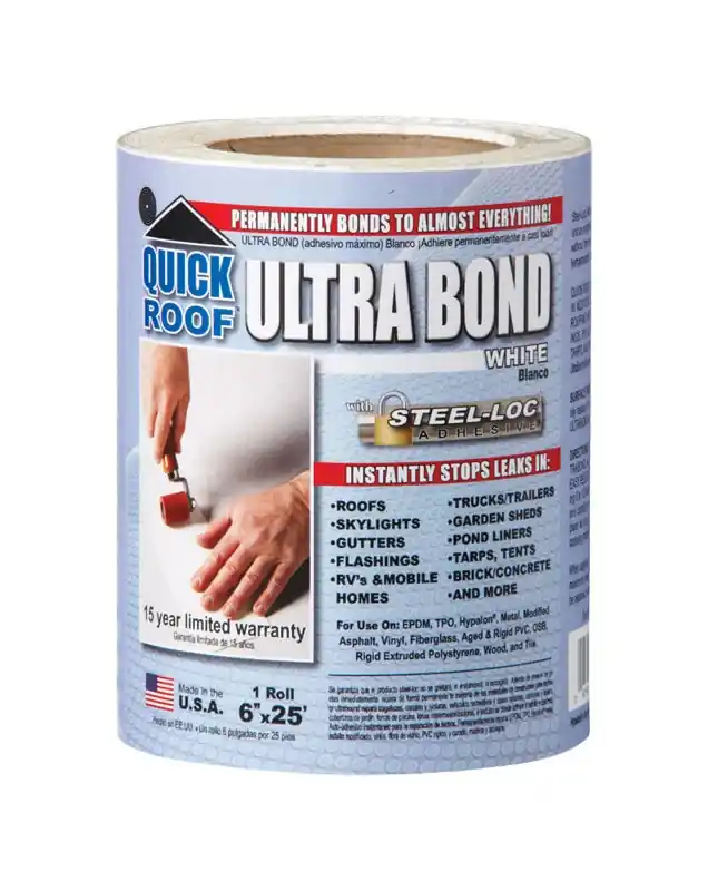 Ultra Bond Roof Repair, Self-Adhesive, White, 6-In. X 25-Ft.