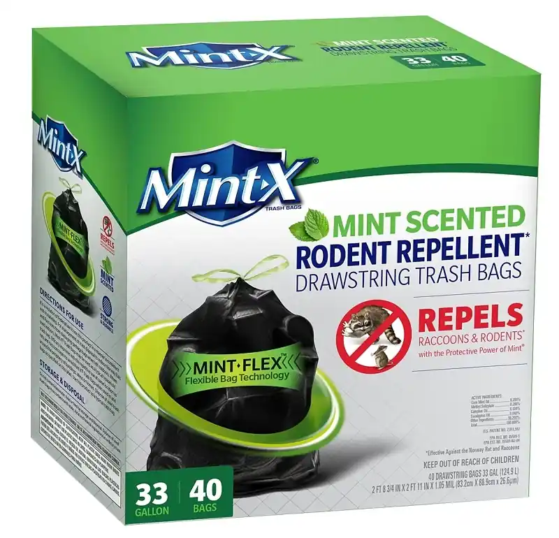 Mint-X 33 Gal Mint Trash Bags Drawstring 40 Pk