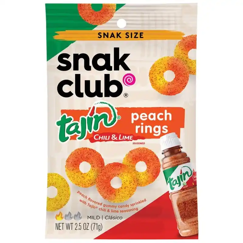 Tajin Chili And Lime Peach Rings 2.5 Oz Bagged - Sweet And Spicy Treat