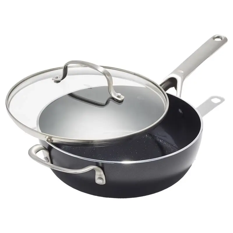 Agility 3 Quart Ceramic Coated Aluminum Pan With Lid In Black/silver