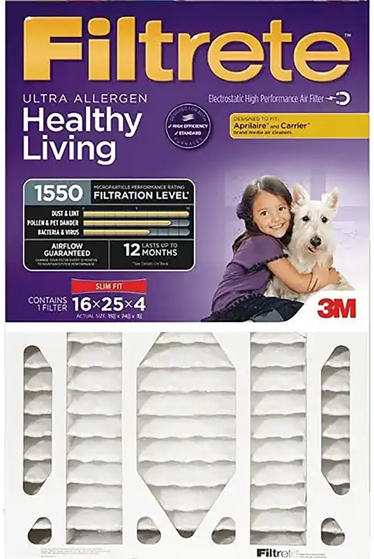 Filtrete Slim 16 In. W X 25 In. H X 4 In. Polyester 1550 MPR Pleated Allergen Air Filter 1 Pk