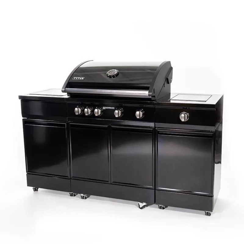 4 Burner Liquid Propane Grill With Sear Burner And Ice Chest - Black