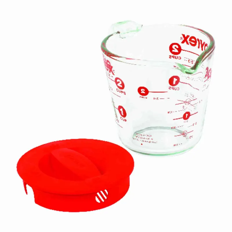 2 Cup Glass And Plastic Clear And Red Measuring Cup With Lid