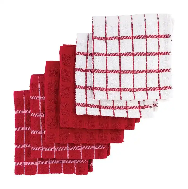 Ritz Paprika Cotton Check/Solid Dish Cloth 6 Pk