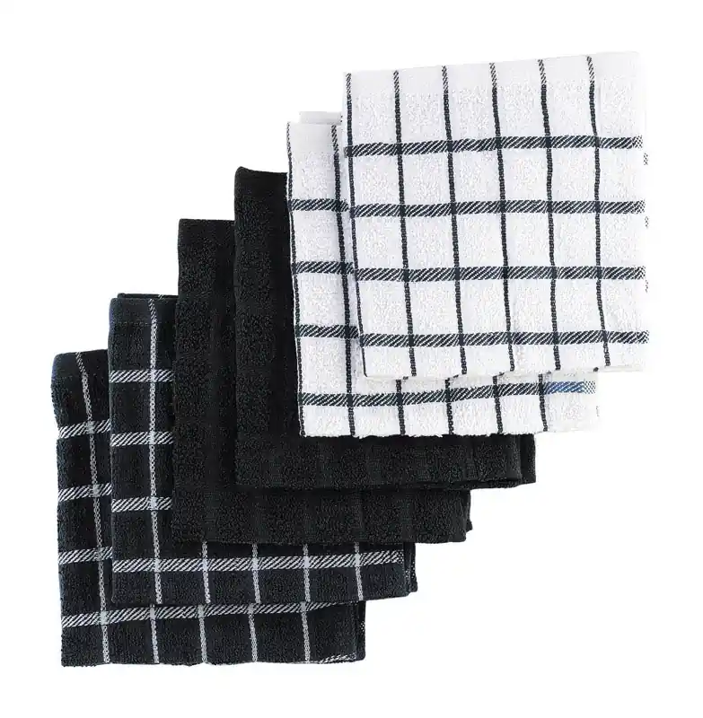 Ritz Black Cotton Check/Solid Dish Cloth 6 Pk