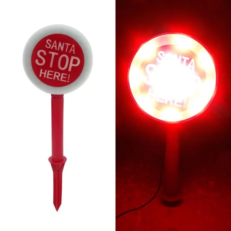 Led Red/white Santa Stop Here Sign 15 In. Outdoor Yard Decor