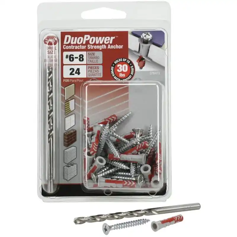 HILLMAN Duo Power 3/16 In. D X 1 In. L Nylon Round Head Screw And Anchor 24 Pk