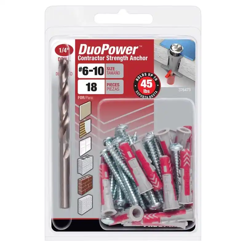 HILLMAN Duo Power 1/4 In. D X 1.1875 In. L Nylon Round Head Screw And Anchor 18 Pk
