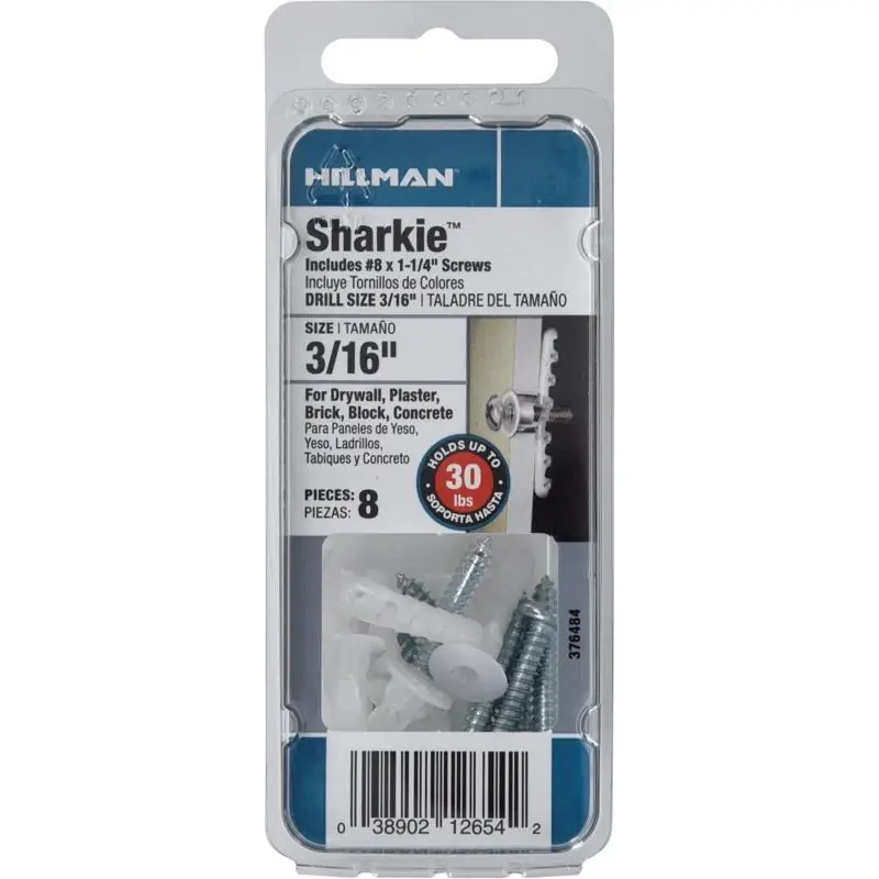 HILLMAN Sharkie 3/16 In. D X 1-1/4 In. L Nylon Round Head Screw And Anchor 8 Pk