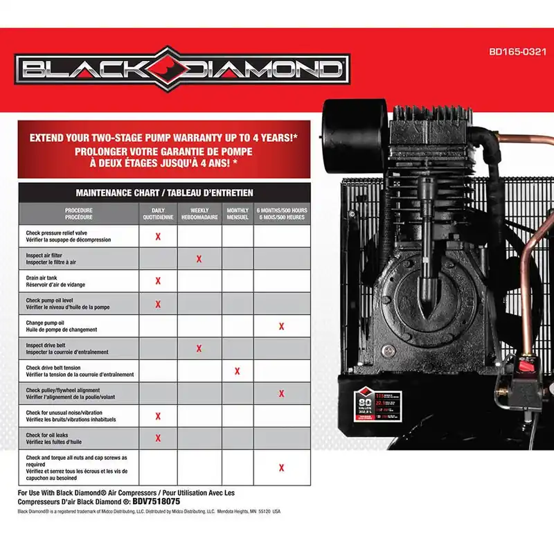 Black Diamond Air Compressor Maintenance Kit 7.5 HP
