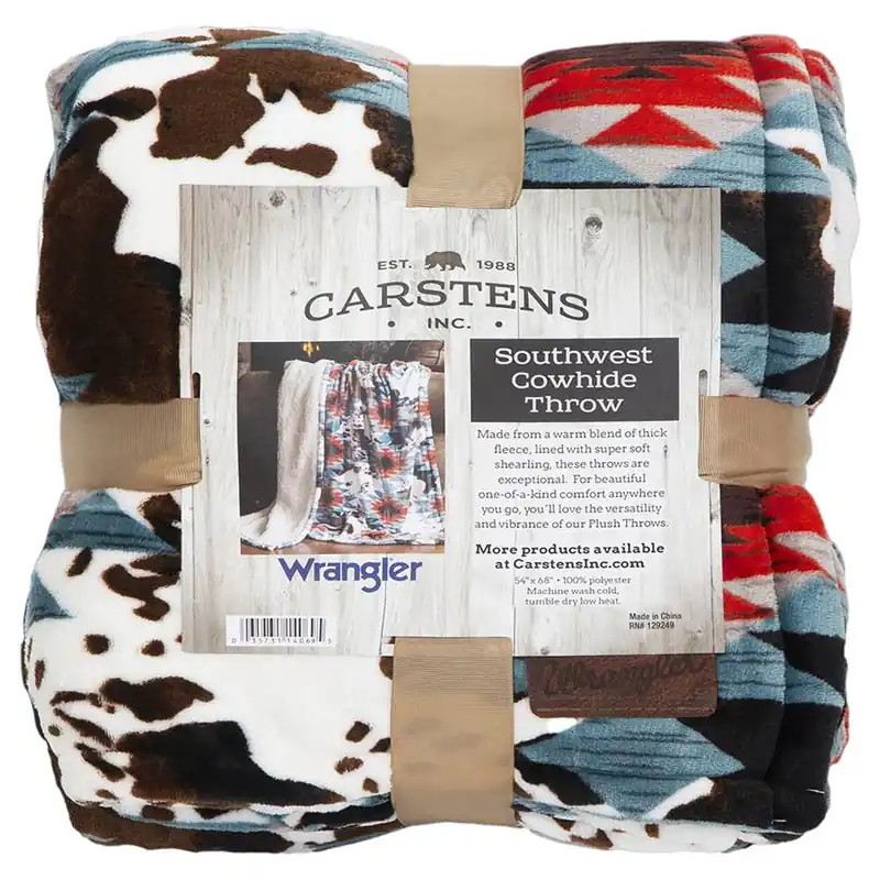 Carstens Southwest Cowhide Plush Sherpa Throw Blanket