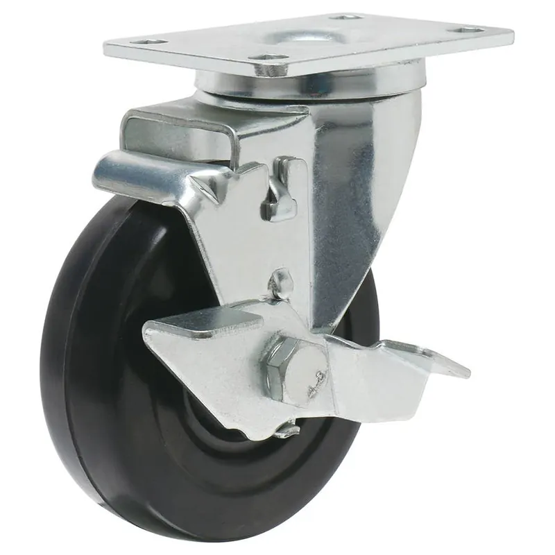 Precision Casters Rubber Swivel Plate Caster w/Brake