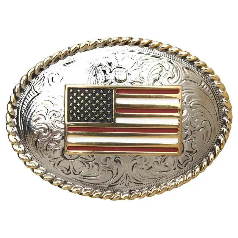 AndWest Boy‘s Oval American Flag Rope Edge Buckle