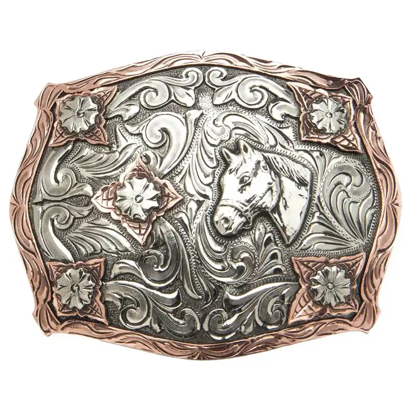 AndWest Men‘s Stanton Horse Head with Scrolls Buckle