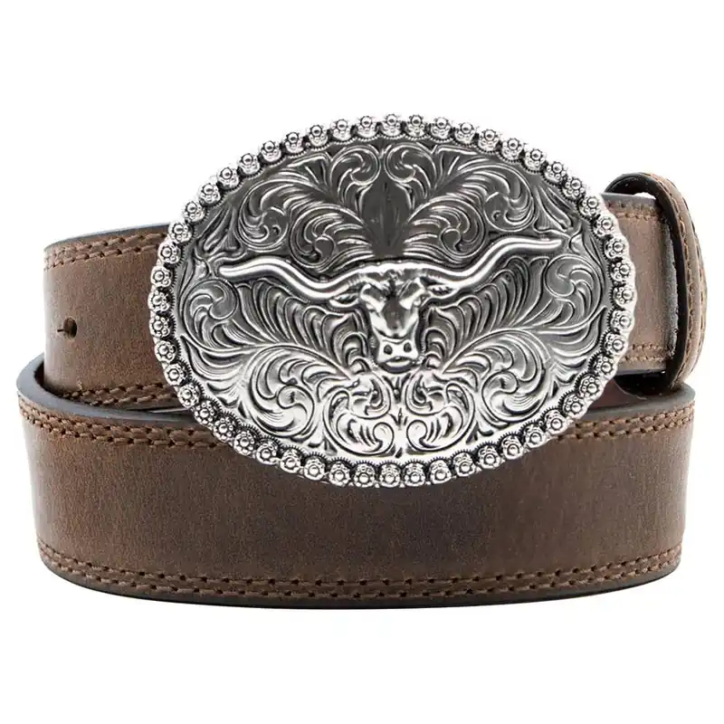 AndWest Boy‘s 1-1/4" Scrolled Longhorn Buckle Belt