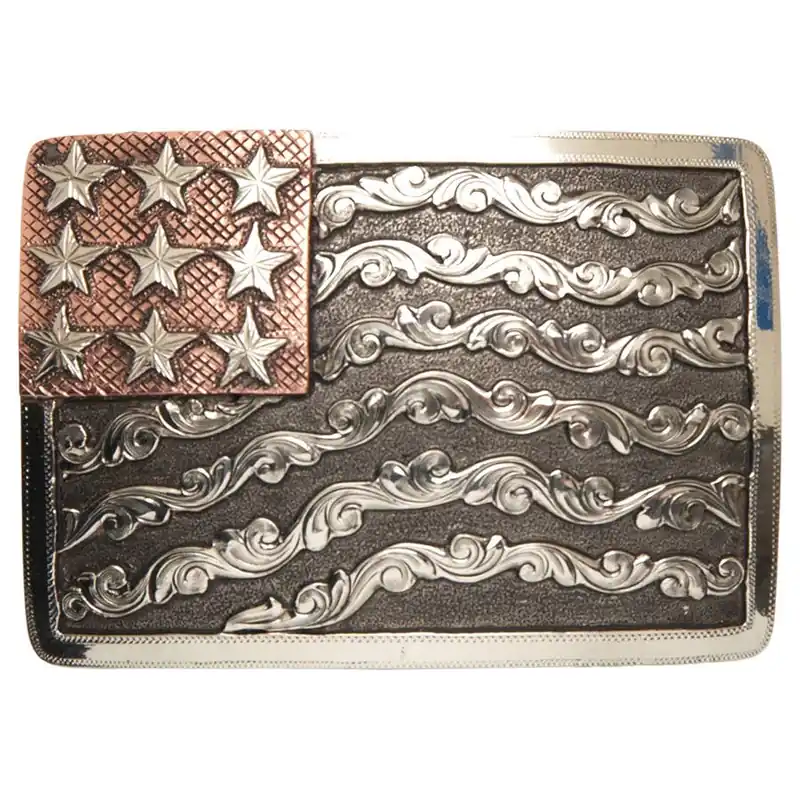 AndWest Men‘s Denali Scrolled Waving American Flag Buckle