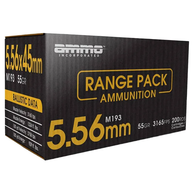 Ammo, Inc. Range Pack FMJ M193 Brass Cased 5.56mm NATO Rifle Ammunition
