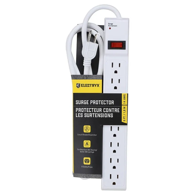 Electryx 8-Outlets Surge Protector Strip with Cord