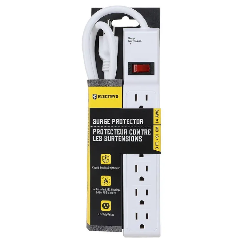 Electryx 6-Outlets Surge Protector Strip with Cord