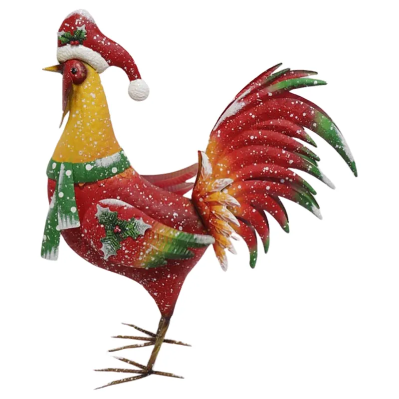 Backyard Expressions Metal Christmas Rooster Statue