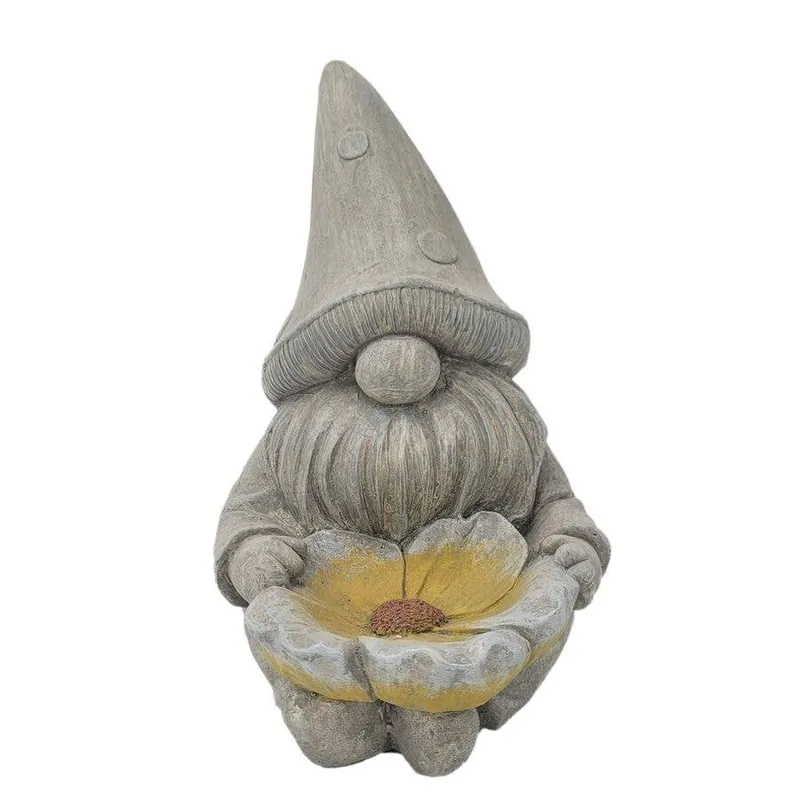 Backyard Expressions MGO Gnome Holding Yellow Flower as a Basket Statue