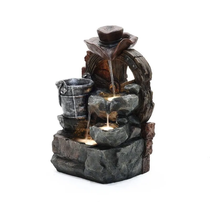 Backyard Expressions Cowboy Hat and Wagon Wheel Fountain Decor