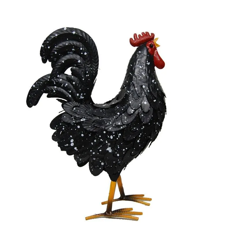 Backyard Expressions Black Rooster Decor w/White Speckles