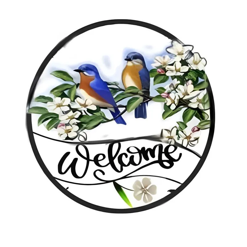 Backyard Expressions Bluebirds & Flower Welcome Wheel