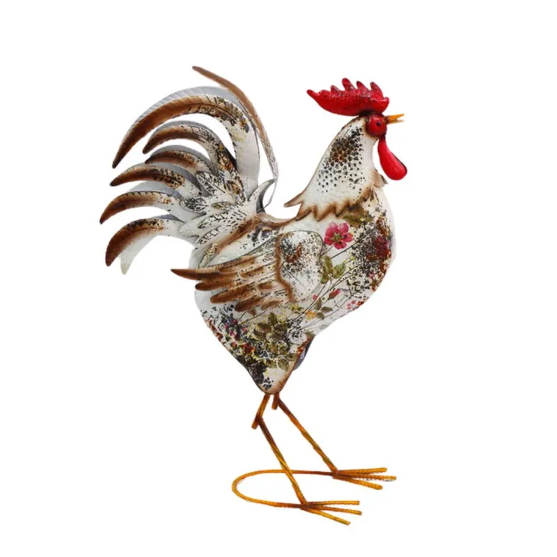 Backyard Expressions Rustic Flower Metal Rooster Decor