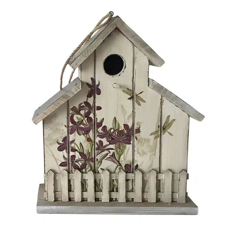 Backyard Expressions Rustic Wooden Birdhouse w/Picket Fence