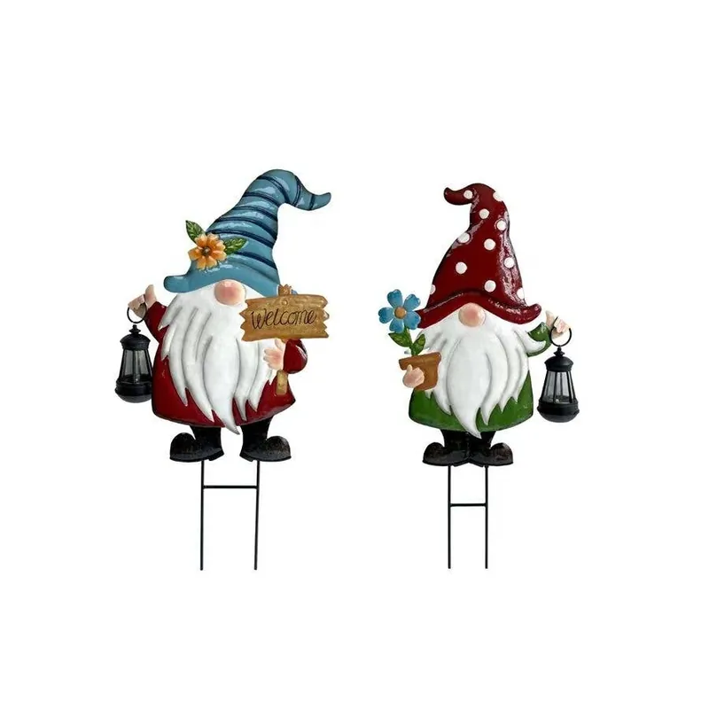 Backyard Expressions Colorful Gnome Garden Stake w/Lantern