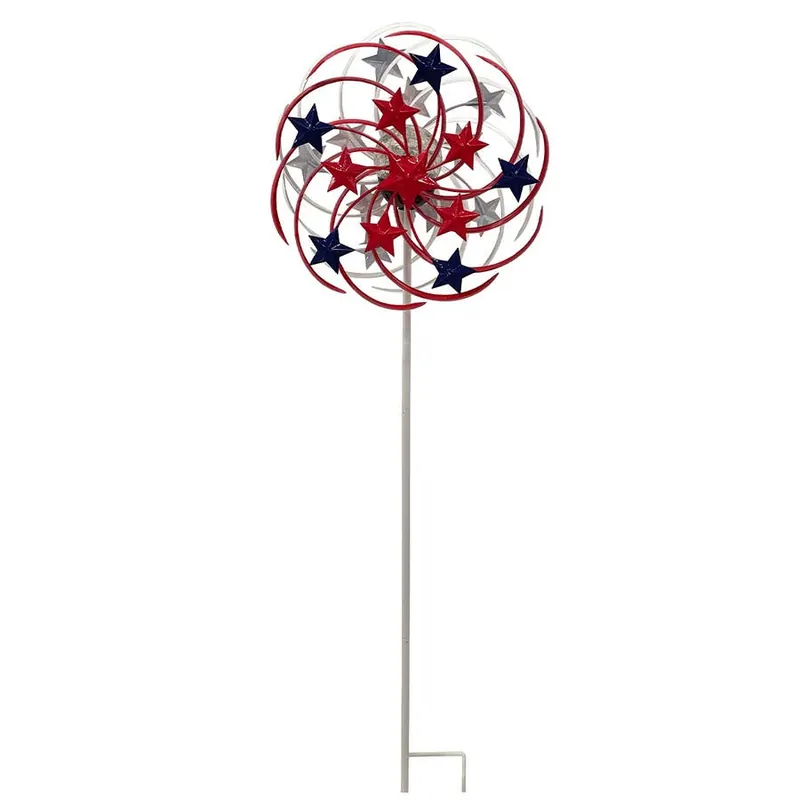 Backyard Expressions Solar Metal Swirl Patriotic Wind Spinner Garden Stake