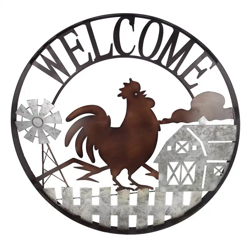 Alpine Brown Metal Farm Scenery "Welcome" Silhouette Decor
