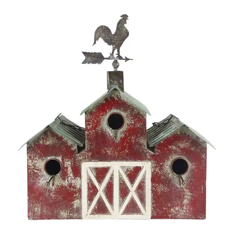 Alpine Red Barn Birdhouse with Rooster Vane