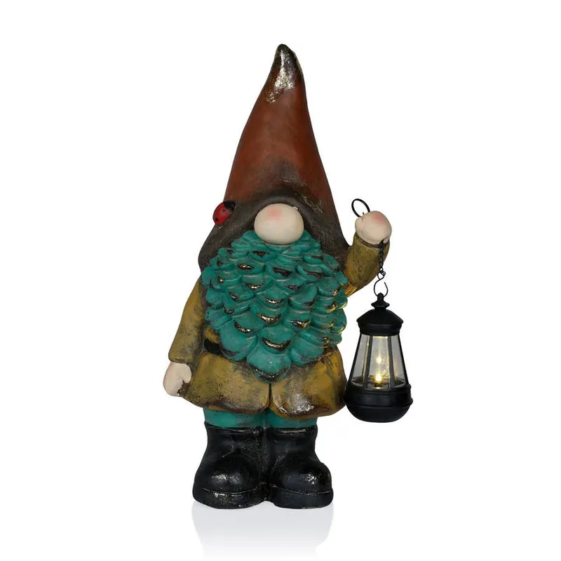 Alpine Solar Vintage Gnome Holding Lamp Statuary w/Orange Hat
