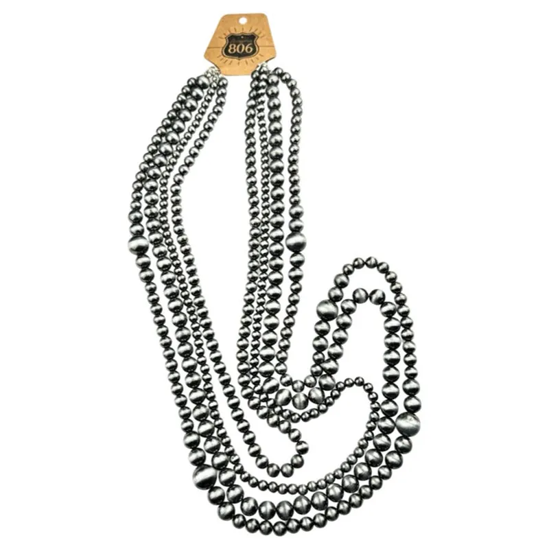 Pink Panache Women‘s 806 Four Strand Burnished Round Beads Necklace