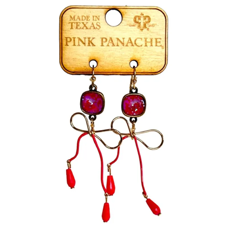 Pink Panache Women‘s Wavy Bow Dangle Earrings