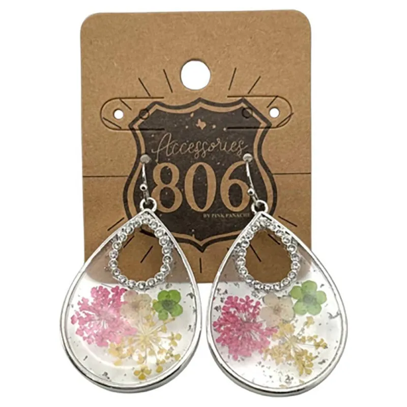 Pink Panache Women‘s 806 Teardrop Pressed Flower Earrings