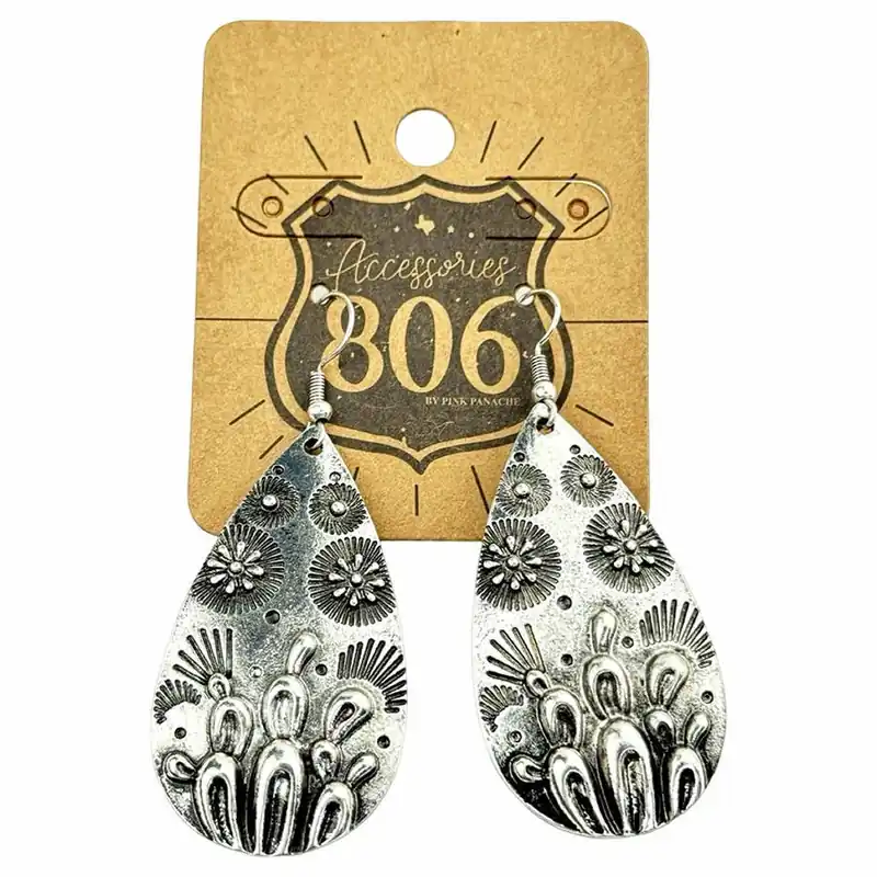 Pink Panache Women‘s 806 Teardrop Cactus Flower Earrings