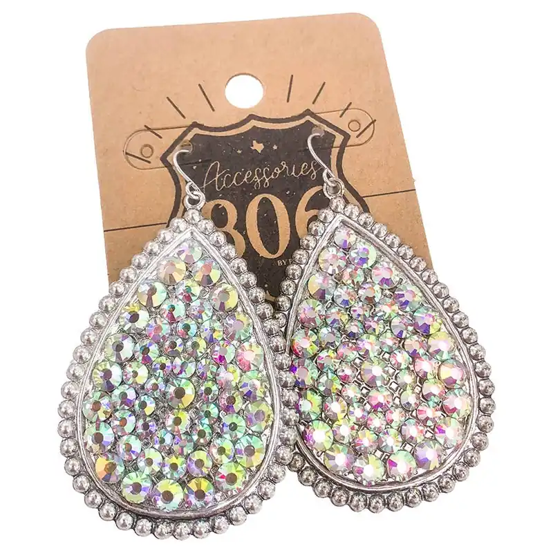 Pink Panache Women‘s 806 Silver Teardrop Rhinestones Earrings