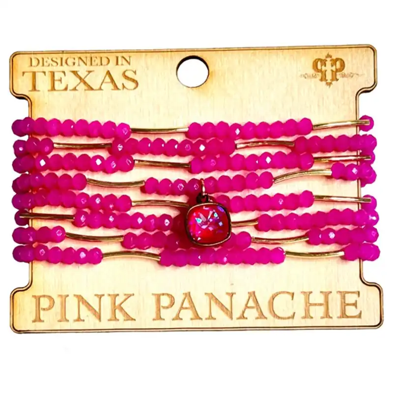 Pink Panache Women‘s Stacked crystal and tube beads Bracelet