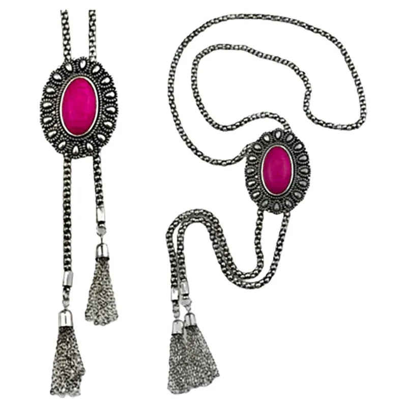 Pink Panache Women‘s 806 Bolo Western Oval Stone Necklace