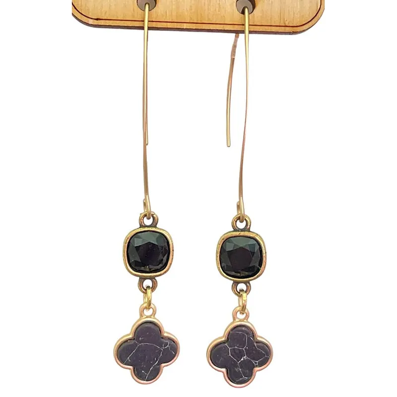 Pink Panache Women‘s Clover Charm Long Wire Earrings