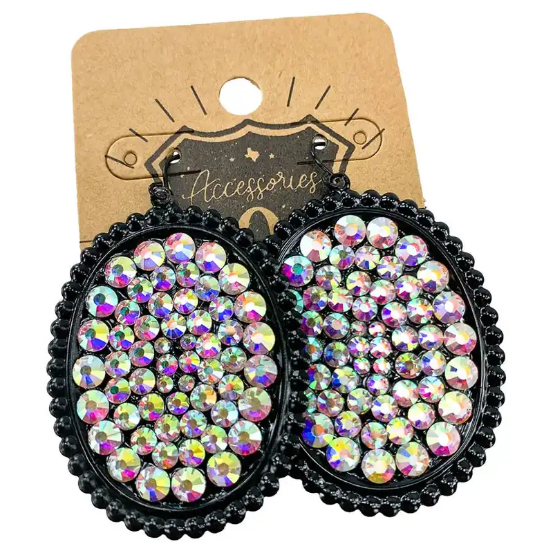 Pink Panache Women‘s 806 Black Oval Rhinestones Earrings